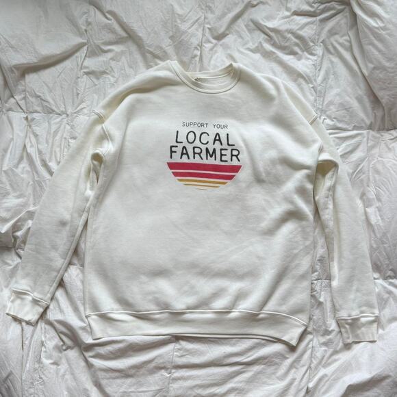 oat collective White graphic crewneck sweatshirt support your local farmer sz XL - Picture 3 of 7